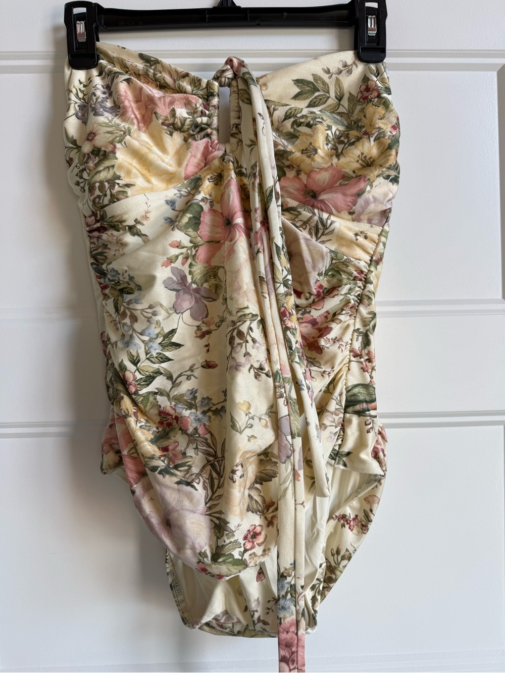 Zimmermann Cream Satin-Look Swimwear with Subtle Silver Logo